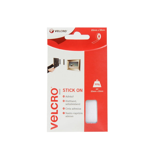 Velcro Br Stick On Tape 20mm x 50cm White