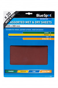 Blue Spot 20 pce Assorted Wet And Dry Sandpaper Sheets
