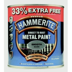 Hammerite Metal Paint Smooth 750ml + 33% Free Silver