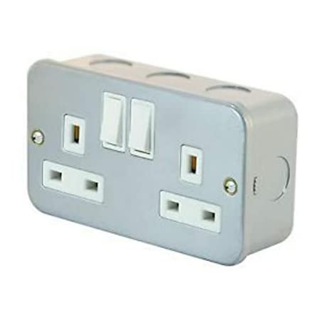 Dencon 13A, 2 Gang Switch Socket Metal Clad Pre-Packed