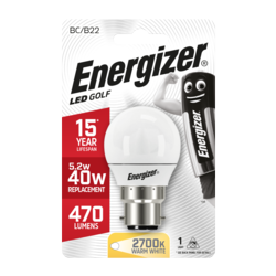 Energizer B22 Warm White Blister Pack Golf 5.2w  470lm