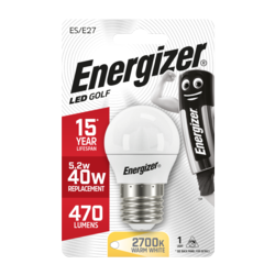 Energizer E27 Warm White Blister Pack Golf 5.2w 470lm