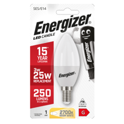 Energizer E14 Warm White Blister Pack Candle 3.3w 250lm