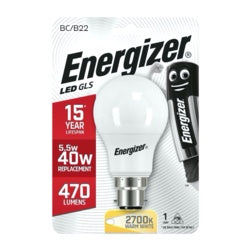 Energizer B22 Warm White Blister Pack Gls 5.5w  470lm