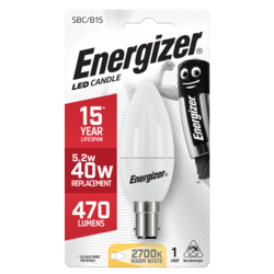 Energizer B15 Warm White Blister Pack Candle 5.2w  470lm