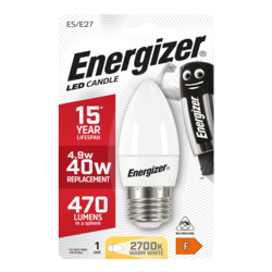 Energizer E27 Warm White Blister Pack Candle 5.2w 470lm