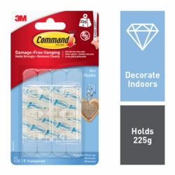 Command Mini Hooks Clear 6 Hooks, 8 Small Strips