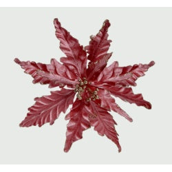 Premier Velour Clip On Poinsettia 25cm Red/Gold