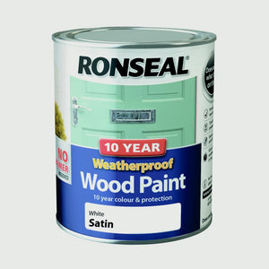 Ronseal 10 Year Weatherproof Satin Wood Paint 750ml White