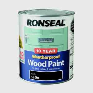 Ronseal 10 Year Weatherproof Satin Wood Paint 750ml Black
