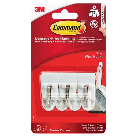 Command Wire Hooks 3 Hooks, 4 Small Strips