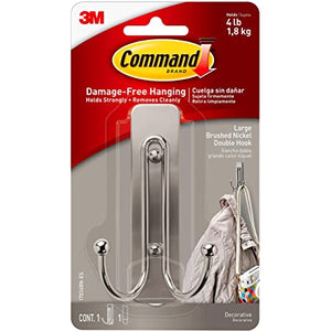 Command Large Brushed Nickel Double Hook 17036Bn