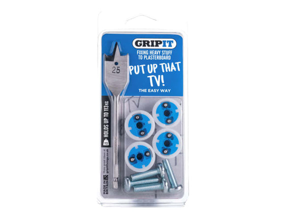 Gripit 4 Pack Tv Kit (Blue) Including Drill