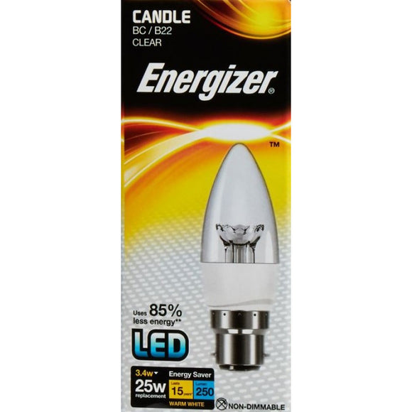 Energizer LED Candle 250lm B22 Warm White BC 3.4w