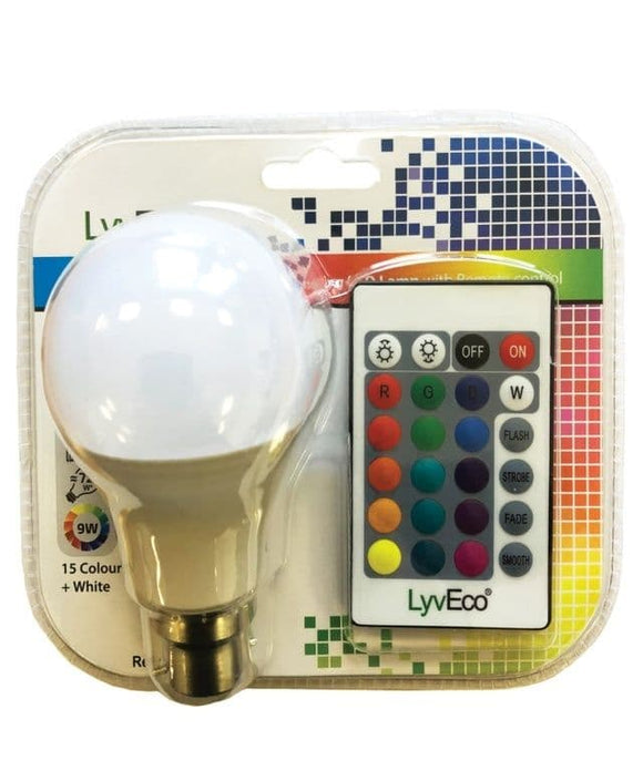 Lyveco Remote Controlled Colour Changing GLS Lamp 9W BC