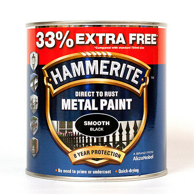 Hammerite Metal Paint Smooth 750ml + 33% Free Black